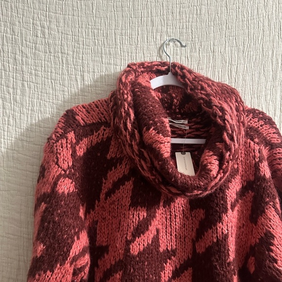NWT Anthropology Ginny Pink Houndtooth Oversized Cowl neck sweater Sz sm - Picture 4 of 7